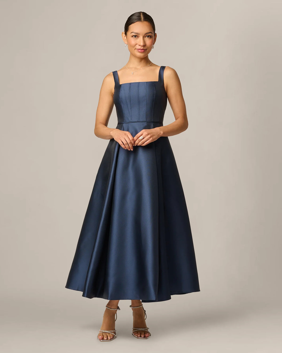 square neck a-line midi mother of the bride dress - image 2