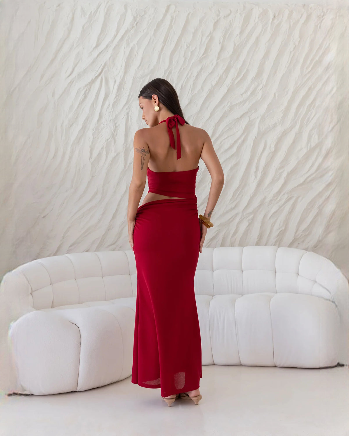 sleeveless satin a-line maxi bridesmaid dress - image 2