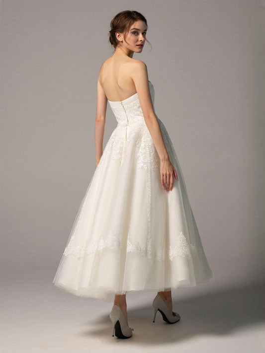Ivory short wedding dress, alternate view showing the bodice and skirt