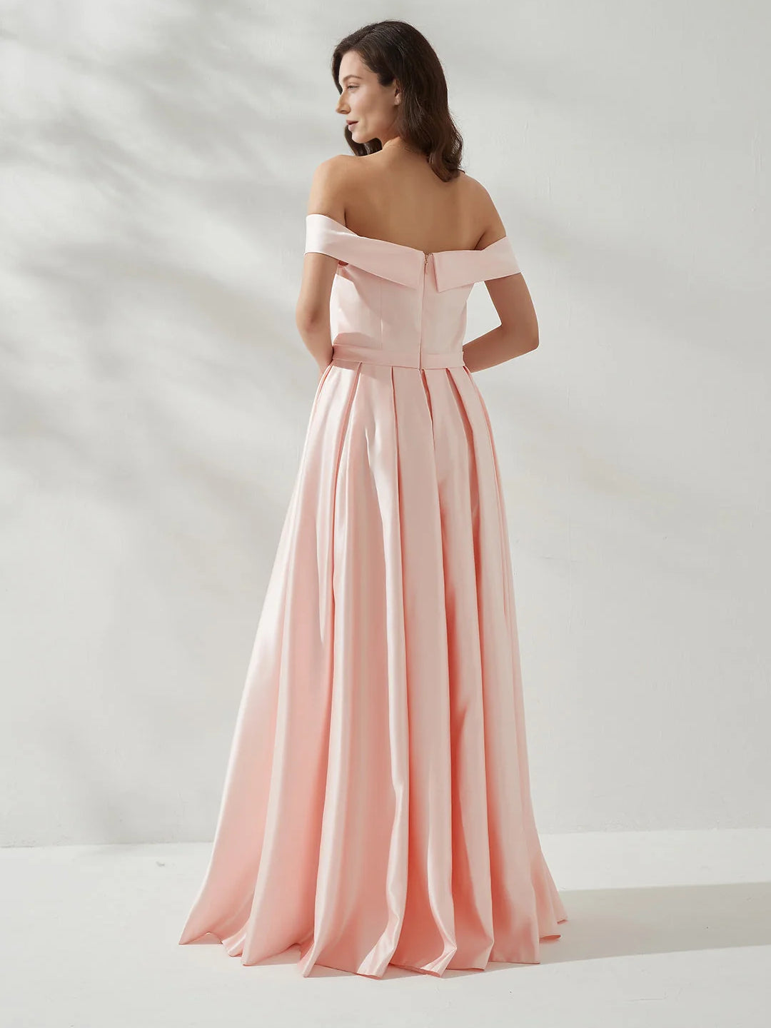 Peach a-line floor-length formal dress with skirt slit, alternate view