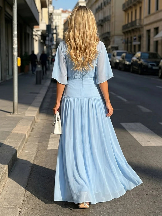 Sky Blue floor-length mother of the bride dress, alternate view showing the bodice and skirt