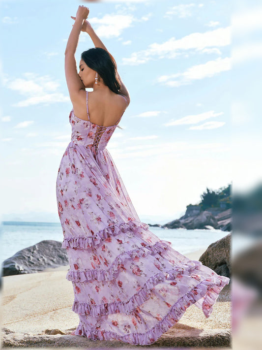 As Picture a-line floor-length formal dress with tiered skirt, alternate view