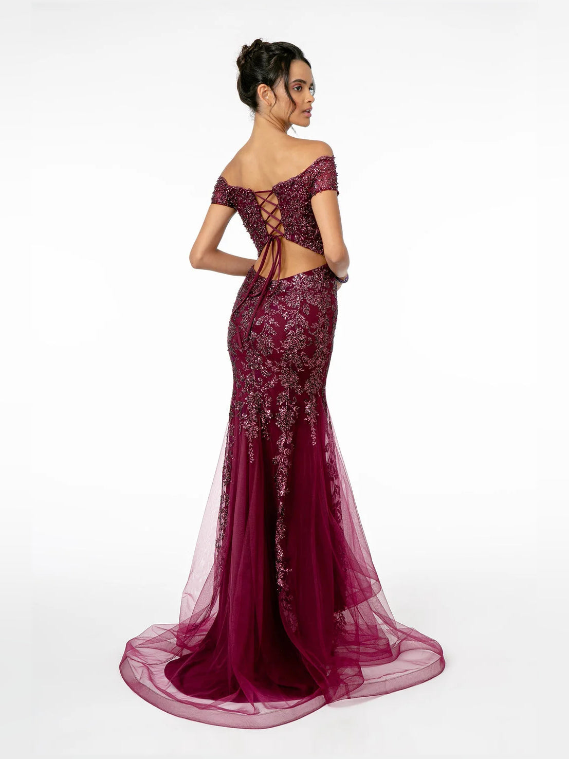 Green floor-length prom dress, alternate view showing the bodice and skirt