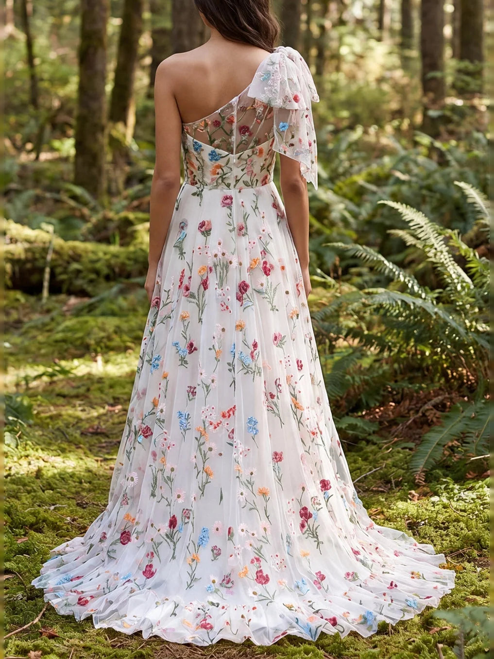 Ivory floor-length bridesmaid dress, alternate view showing the bodice and skirt