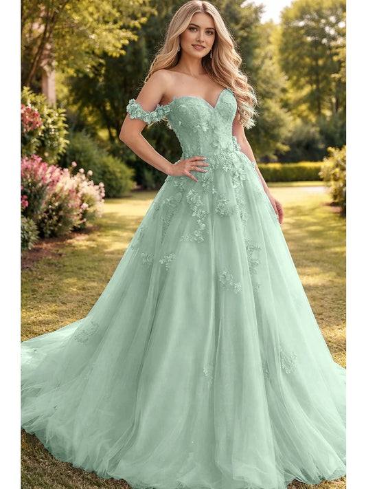 Mint Green floor-length prom dress, alternate view showing the bodice and skirt