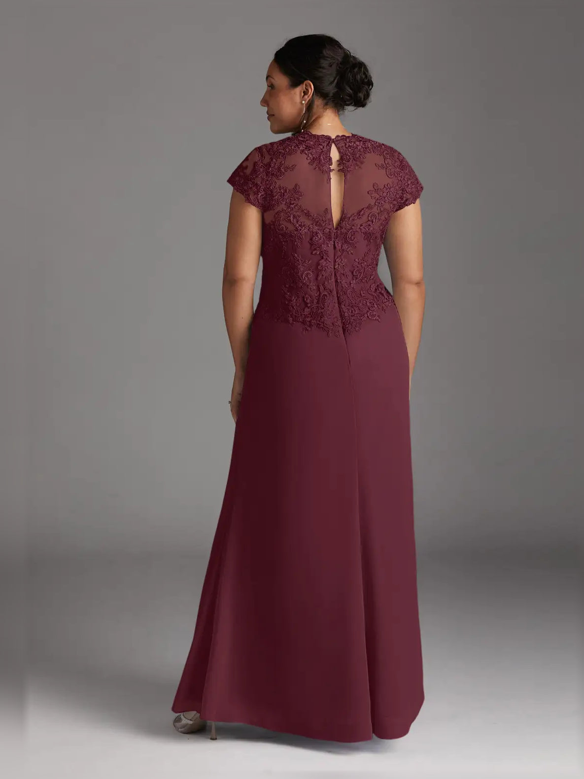 Cabernet maxi mother of the bride dress, alternate view showing the bodice and skirt