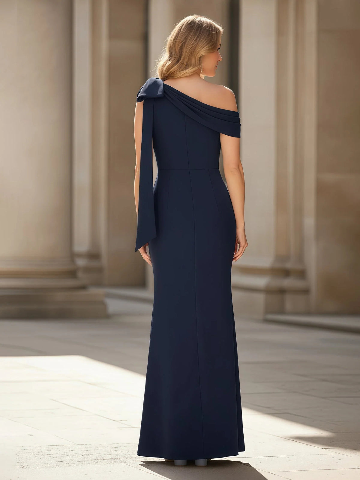 Dark Navy maxi mother of the bride dress, alternate view showing the bodice and skirt
