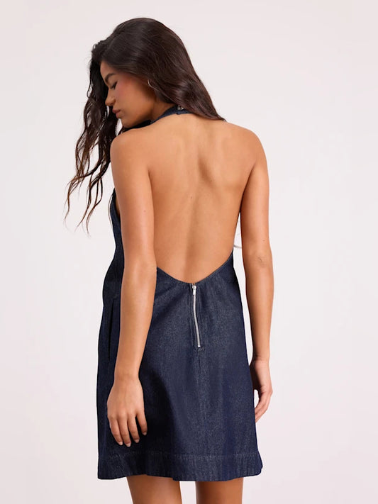 Blue mini homecoming dress, alternate view showing the bodice and skirt