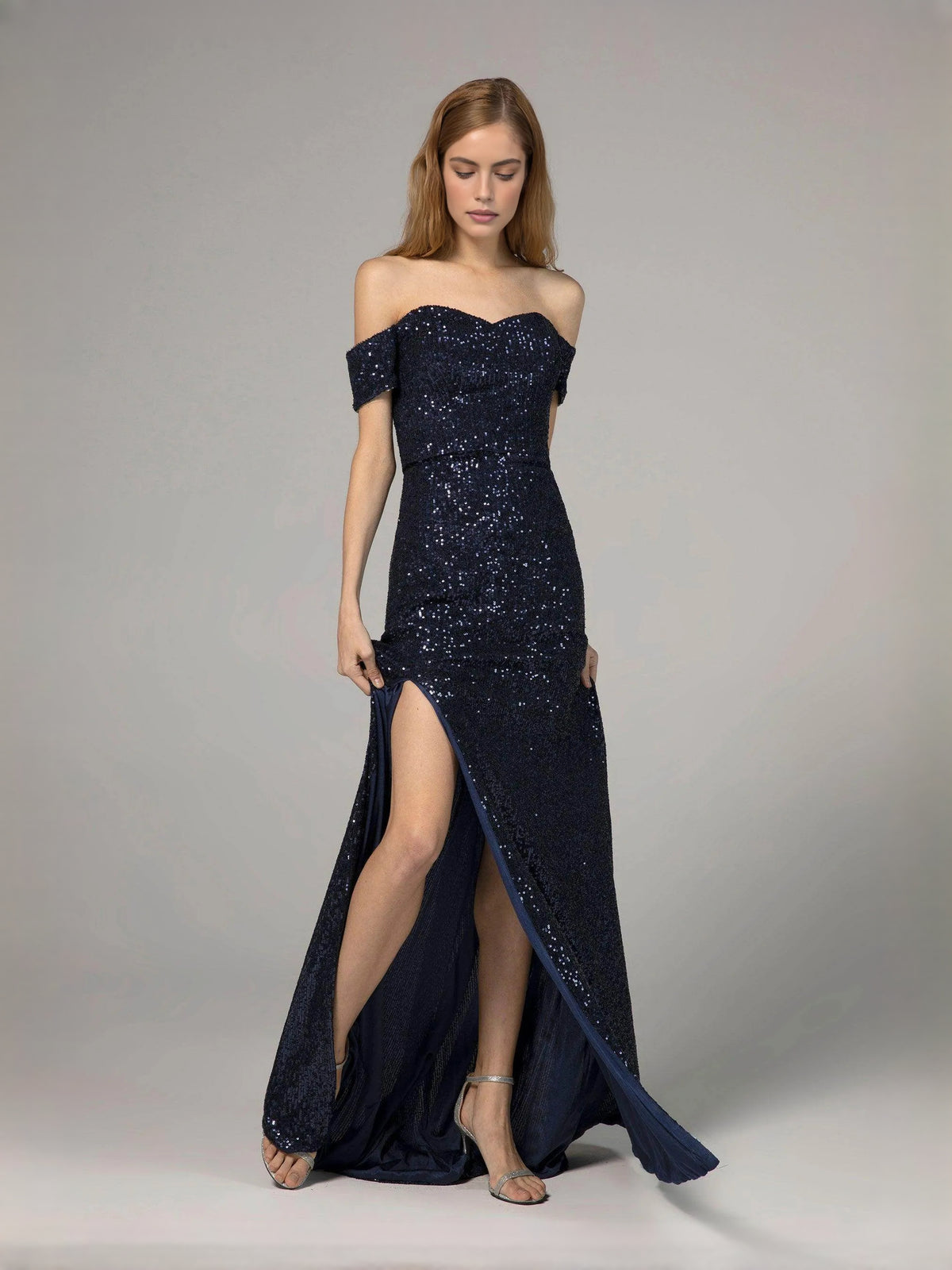 Dark Navy floor-length prom dress, alternate view showing the bodice and skirt