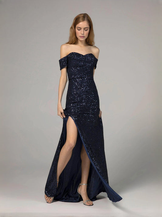 Dark Navy floor-length prom dress, alternate view showing the bodice and skirt