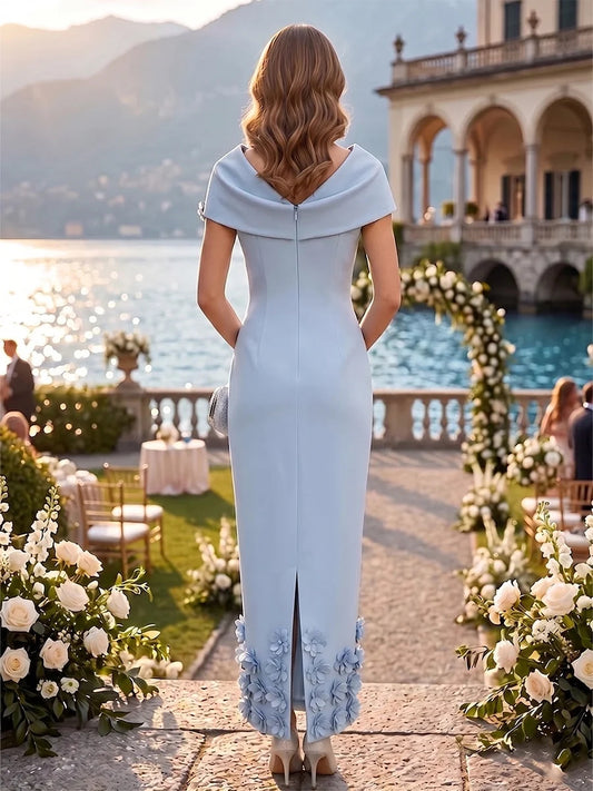 Light Blue midi mother of the bride dress, alternate view showing the bodice and skirt