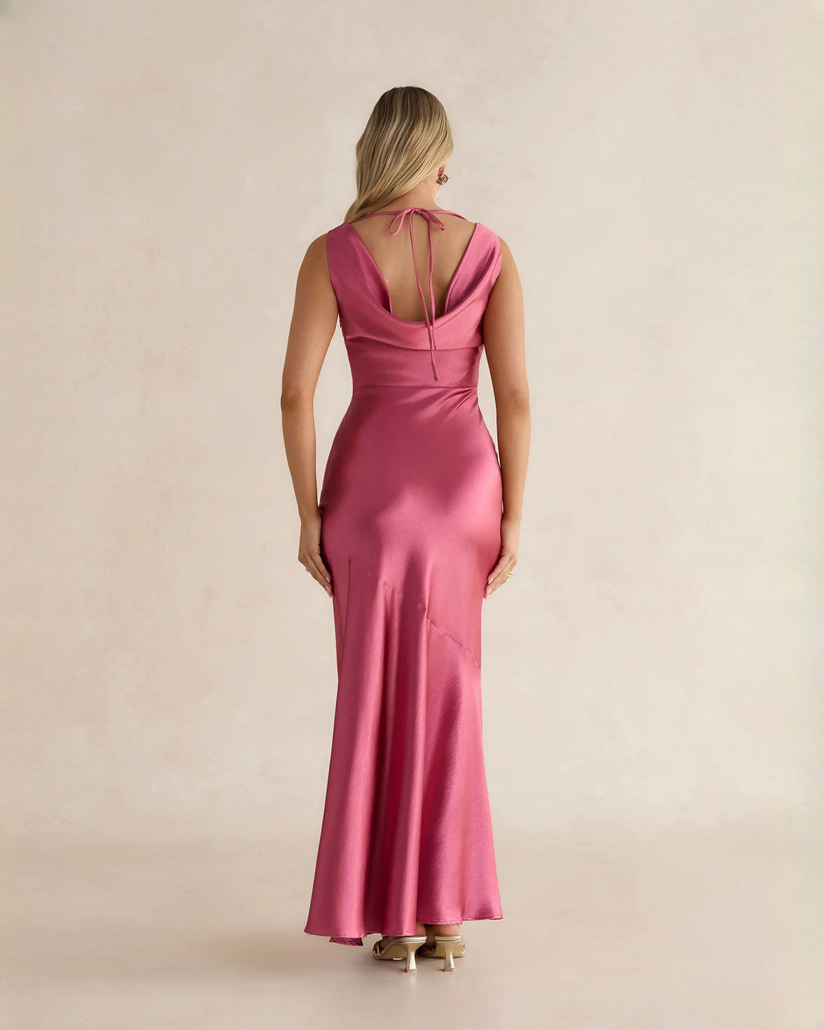 sleeveless satin a-line maxi bridesmaid dress - image 2
