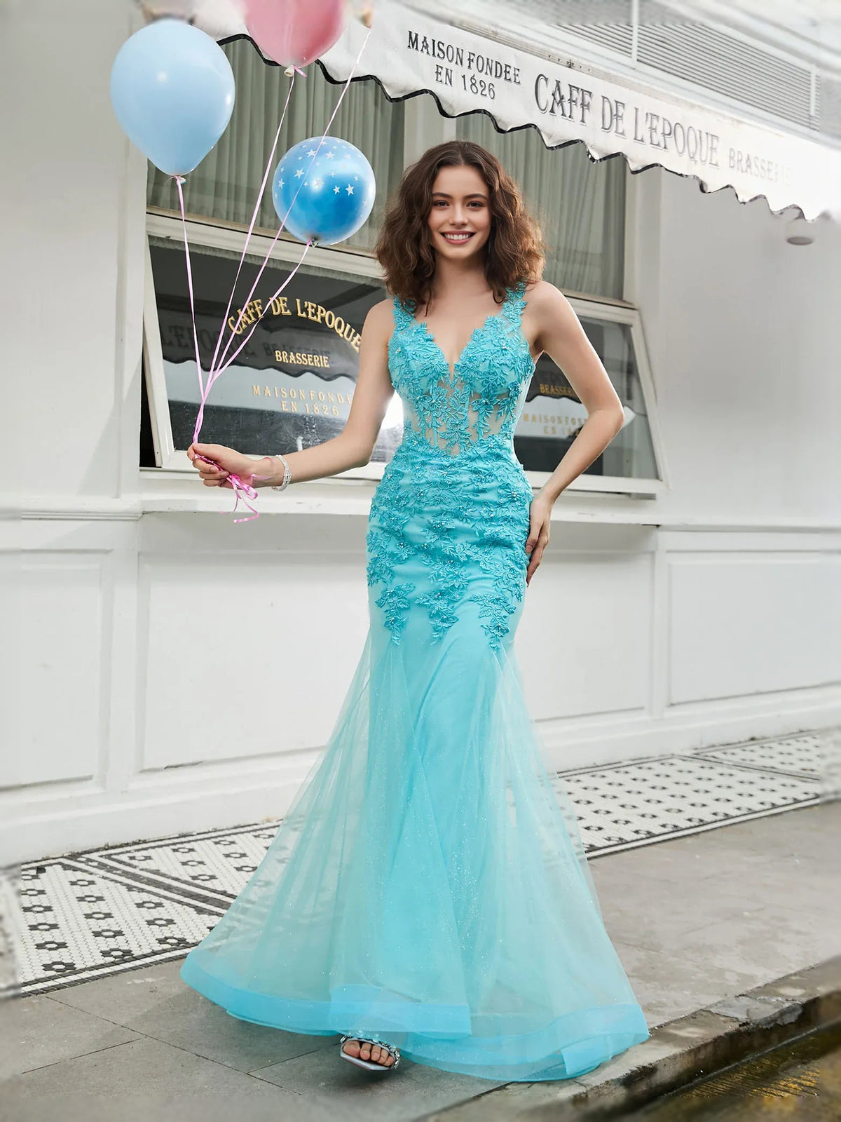 Spa floor-length prom dress, alternate view showing the bodice and skirt