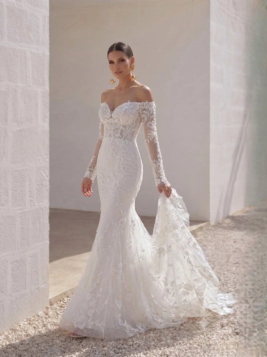 Ivory floor-length wedding dress, alternate view showing the bodice and skirt