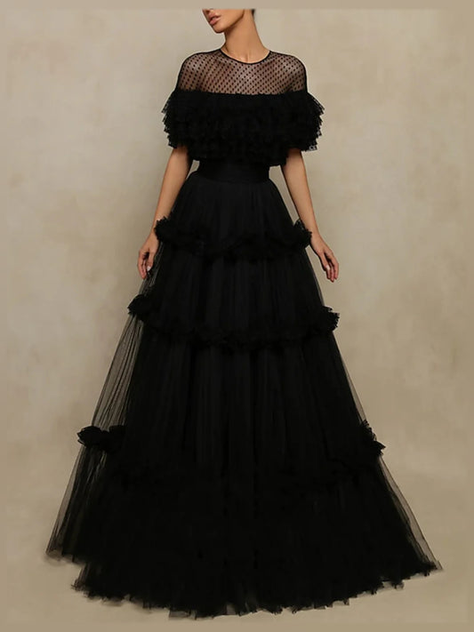 Black floor-length prom dress, alternate view showing the bodice and skirt