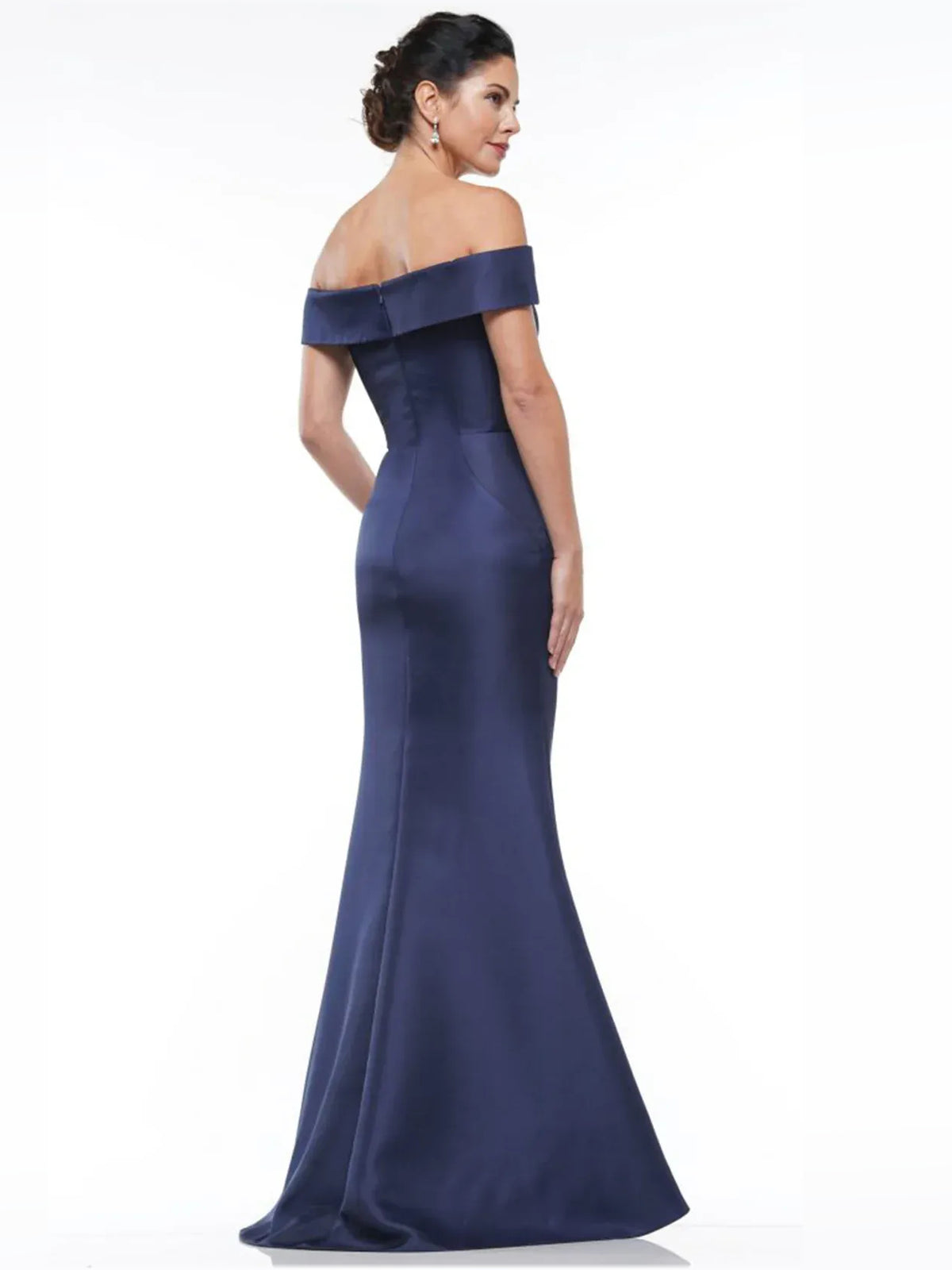 Dark Navy mermaid floor-length formal dress with draping, alternate view