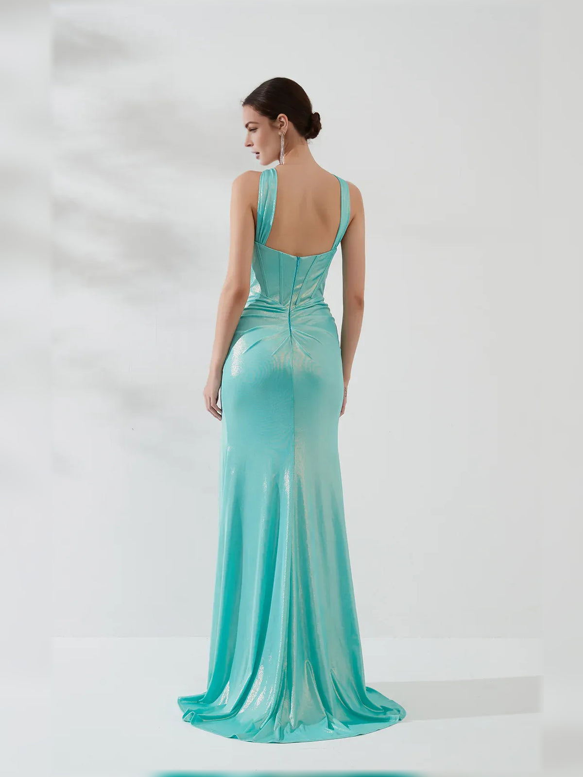 Ice Blue mermaid floor-length formal dress with draping, alternate view