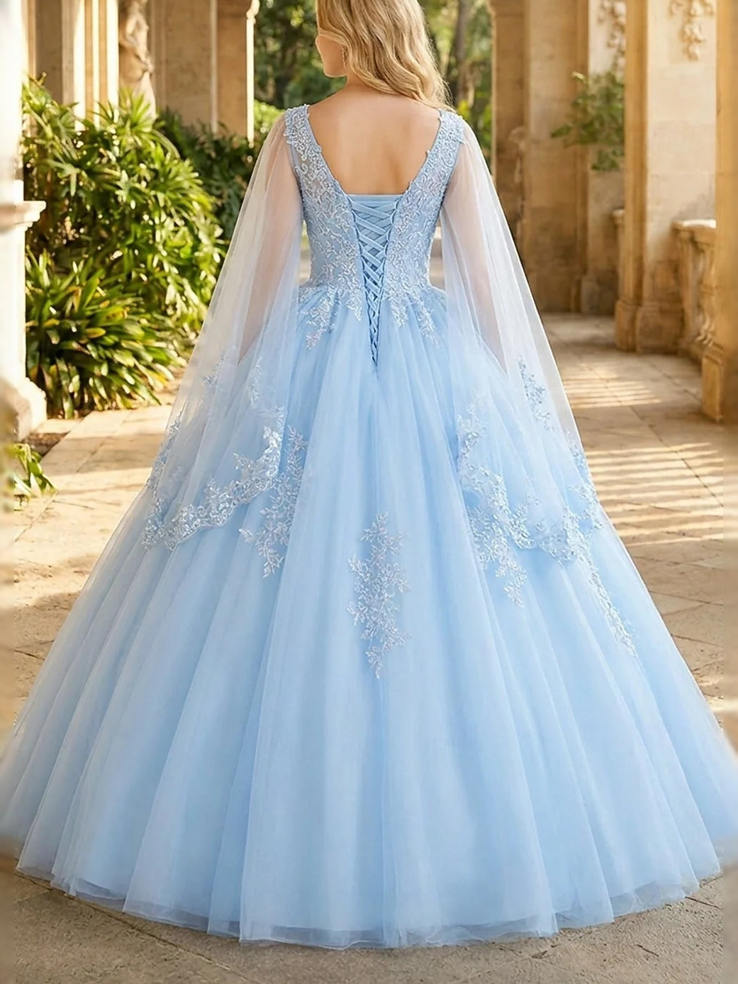 Sky Blue floor-length prom dress, alternate view showing the bodice and skirt