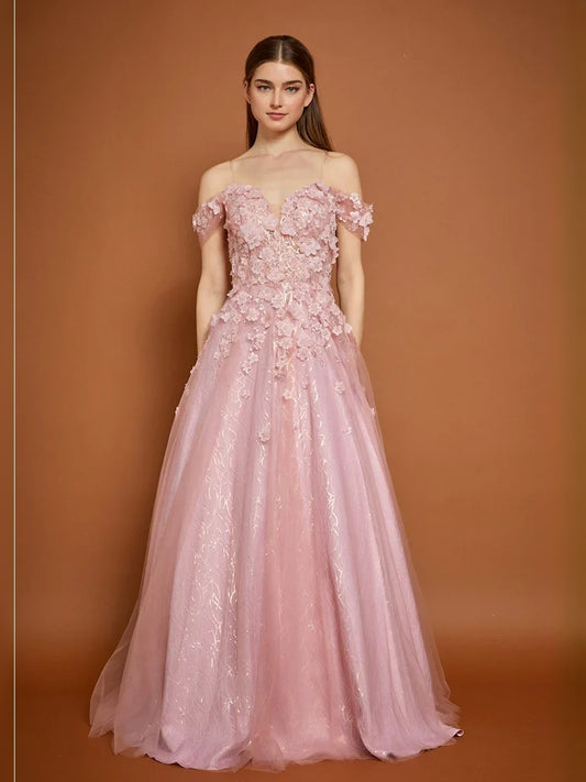 Blush Pink floor-length prom dress, alternate view showing the bodice and skirt