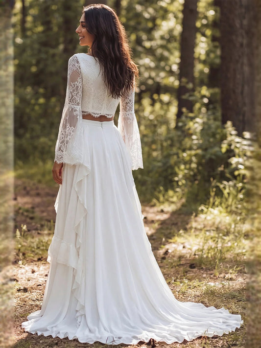 Ivory floor-length wedding dress, alternate view showing the bodice and skirt