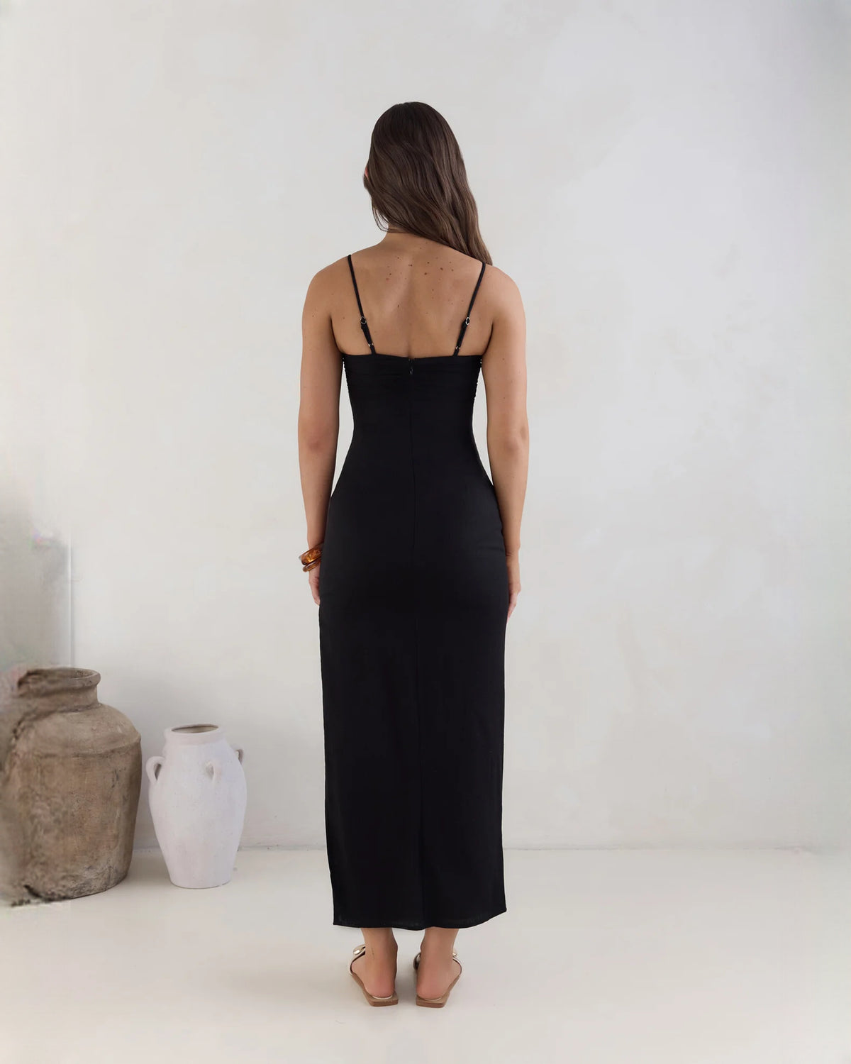 sleeveless satin a-line midi bridesmaid dress - image 2