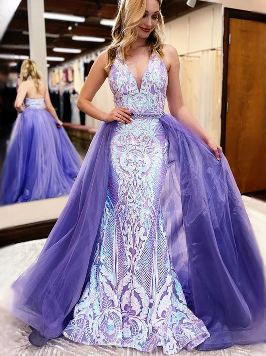 Lavender floor-length prom dress, alternate view showing the bodice and skirt