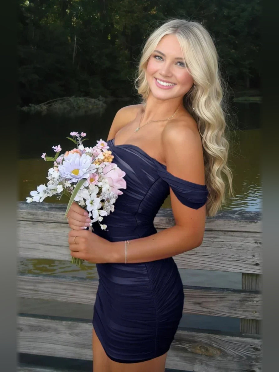Navy Blue mini homecoming dress, alternate view showing the bodice and skirt