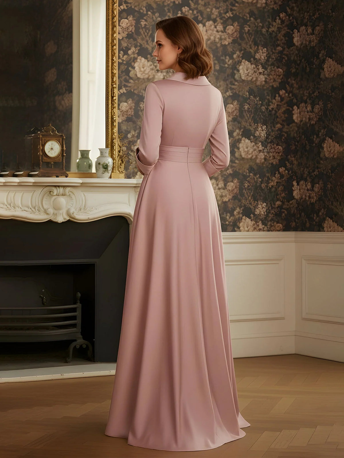 Dusty Rose a-line floor-length formal dress with embroidery, alternate view
