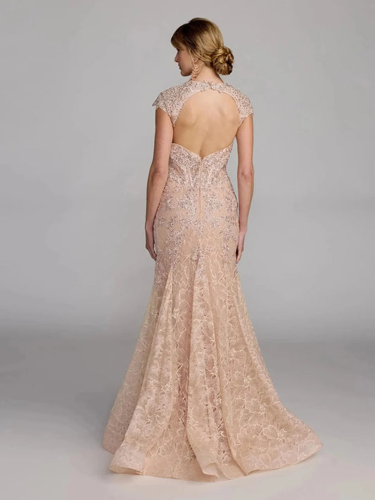 Champagne floor-length mother of the bride dress, alternate view showing the bodice and skirt