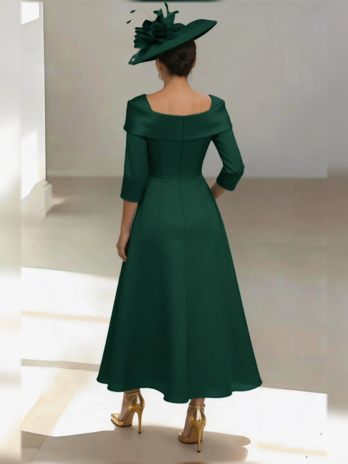 Emerald Green midi mother of the bride dress, alternate view showing the bodice and skirt