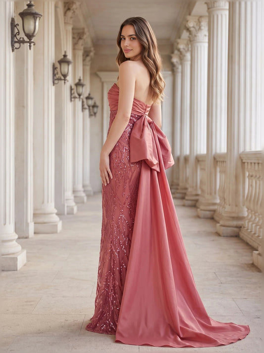 Dusty Rose mermaid floor-length formal dress with sequins, alternate view