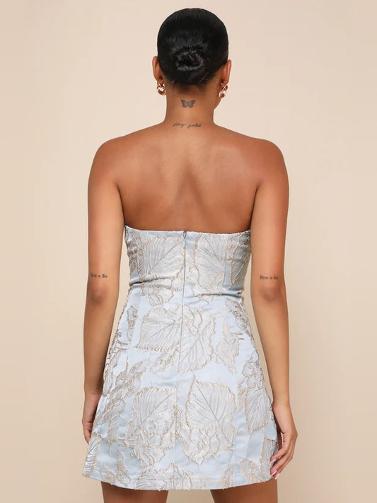 Slate Blue mini homecoming dress, alternate view showing the bodice and skirt