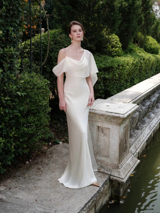 Ivory floor-length wedding dress, alternate view showing the bodice and skirt