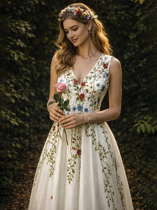 Ivory white floor-length prom dress, alternate view showing the bodice and skirt