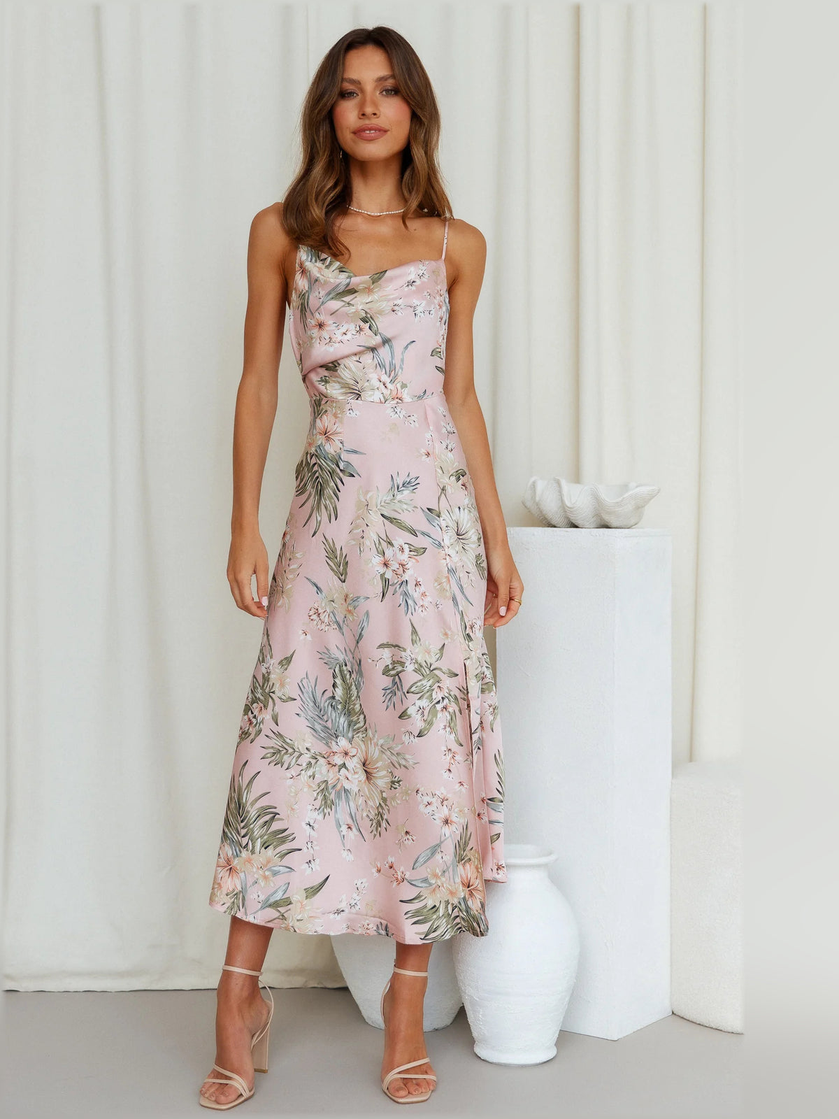 Pink midi formal dress, alternate view