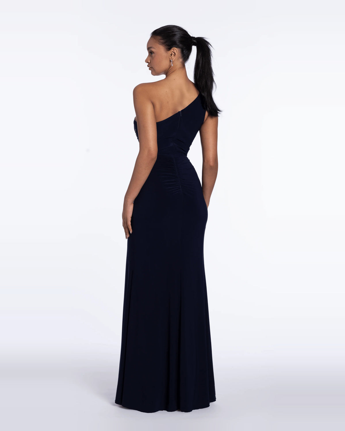 asymmetrical neck column maxi prom dress - image 2