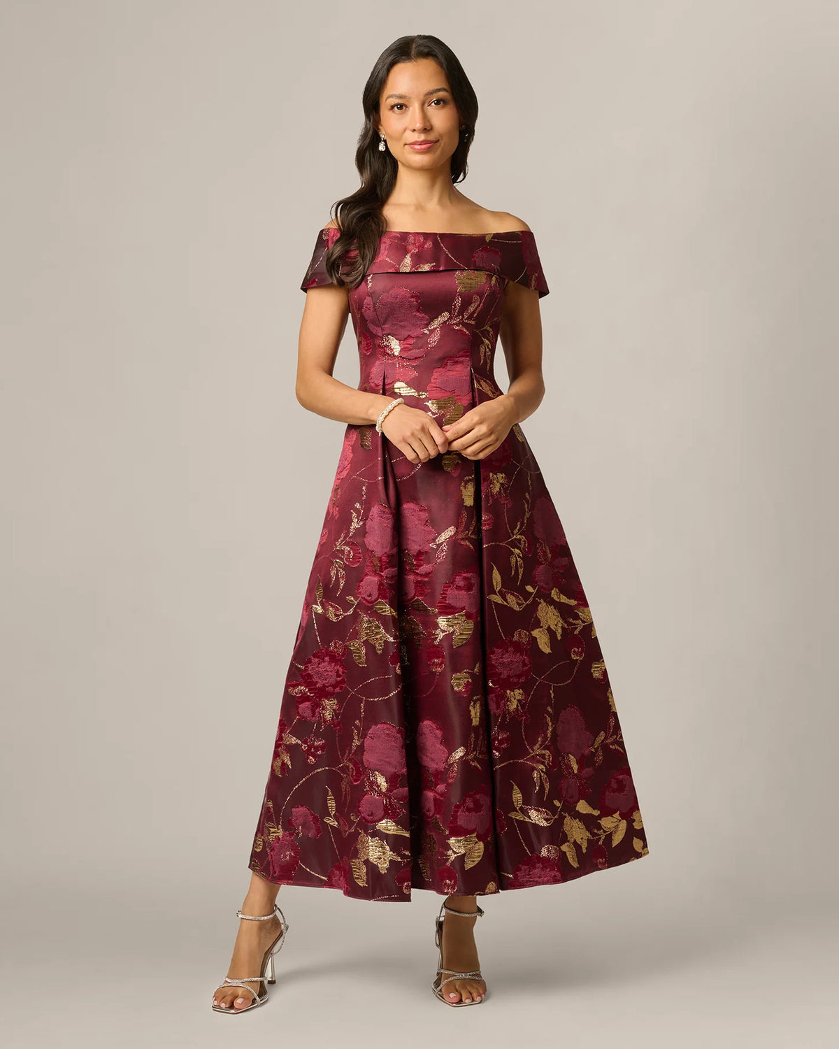 off-shoulder a-line midi mother of the bride dress - image 2