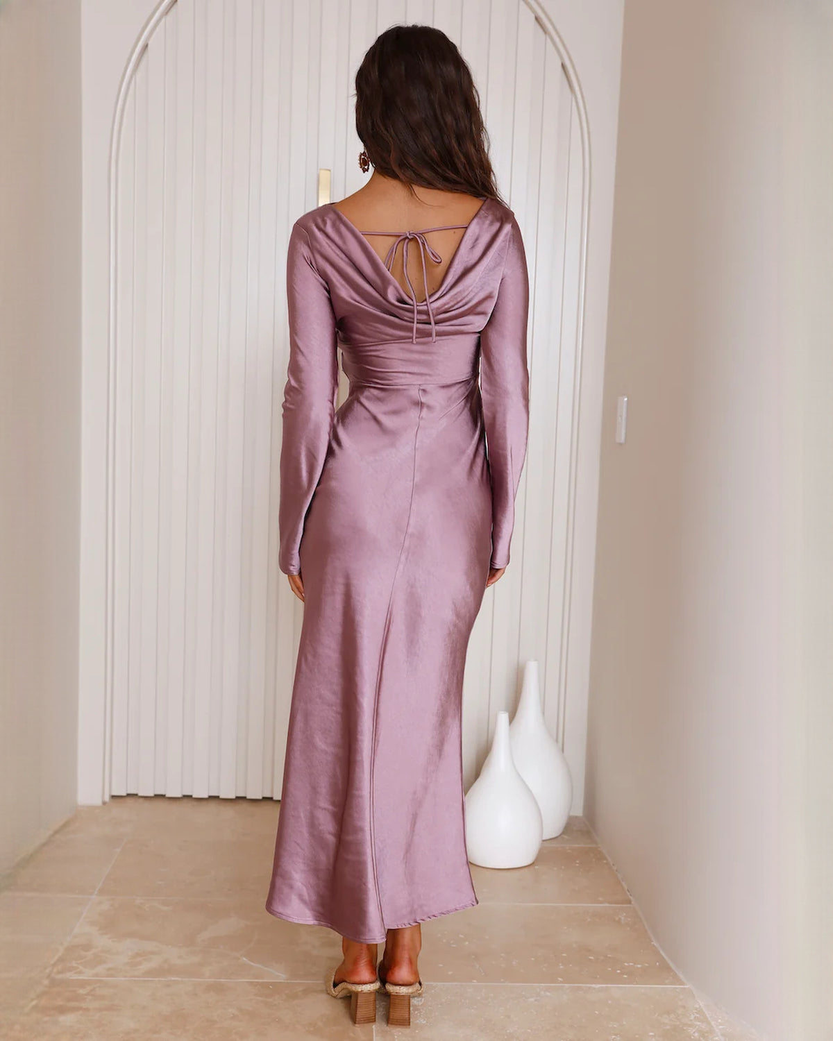 sleeveless satin a-line maxi bridesmaid dress - image 2