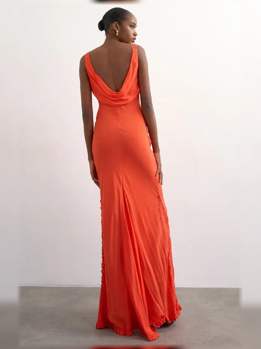 Orange mermaid floor-length formal dress with draping, alternate view