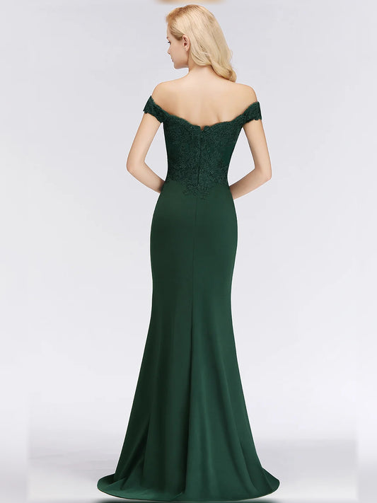 Dark Green floor-length bridesmaid dress, alternate view showing the bodice and skirt