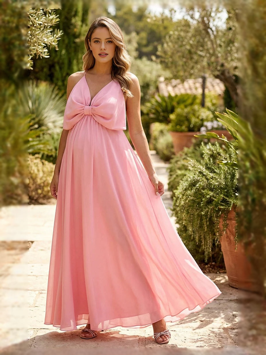 Blush Pink floor-length bridesmaid dress, alternate view showing the bodice and skirt