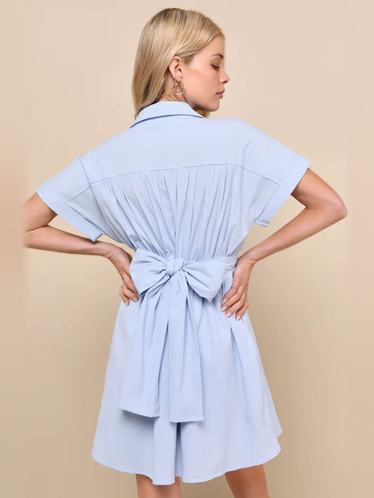 Light Blue mini homecoming dress, alternate view showing the bodice and skirt