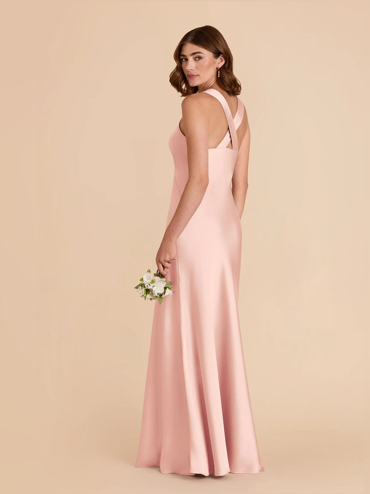 Blush Pink maxi bridesmaid dress, alternate view showing the bodice and skirt