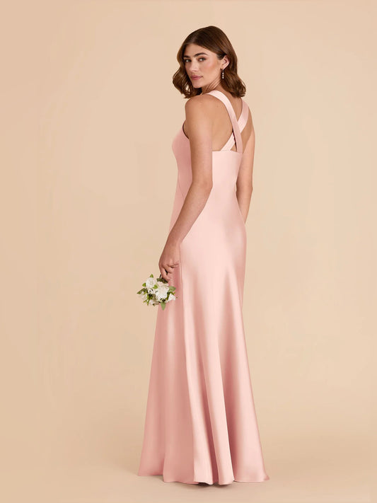 Blush Pink maxi bridesmaid dress, alternate view showing the bodice and skirt