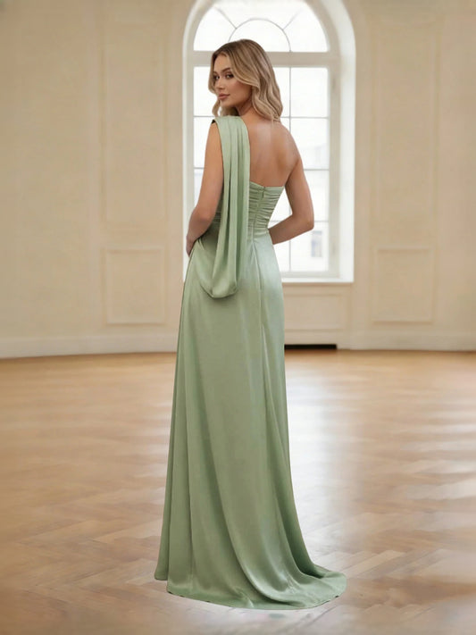 Sage Green floor-length bridesmaid dress, alternate view showing the bodice and skirt