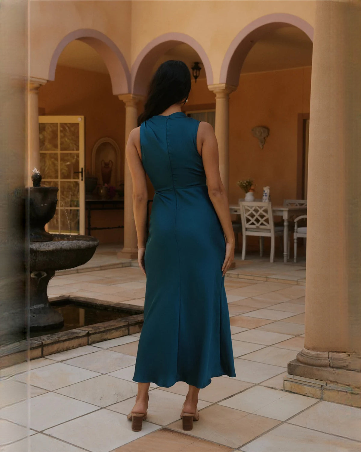 sleeveless satin a-line midi bridesmaid dress - image 2