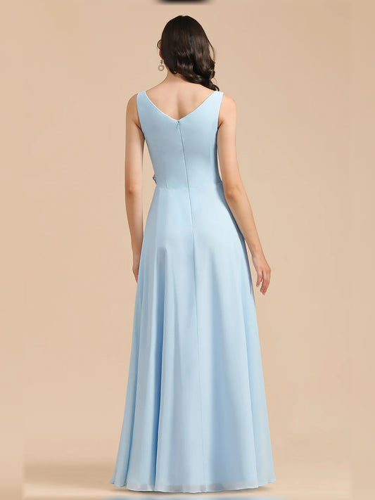 Sky Blue floor-length bridesmaid dress, alternate view showing the bodice and skirt