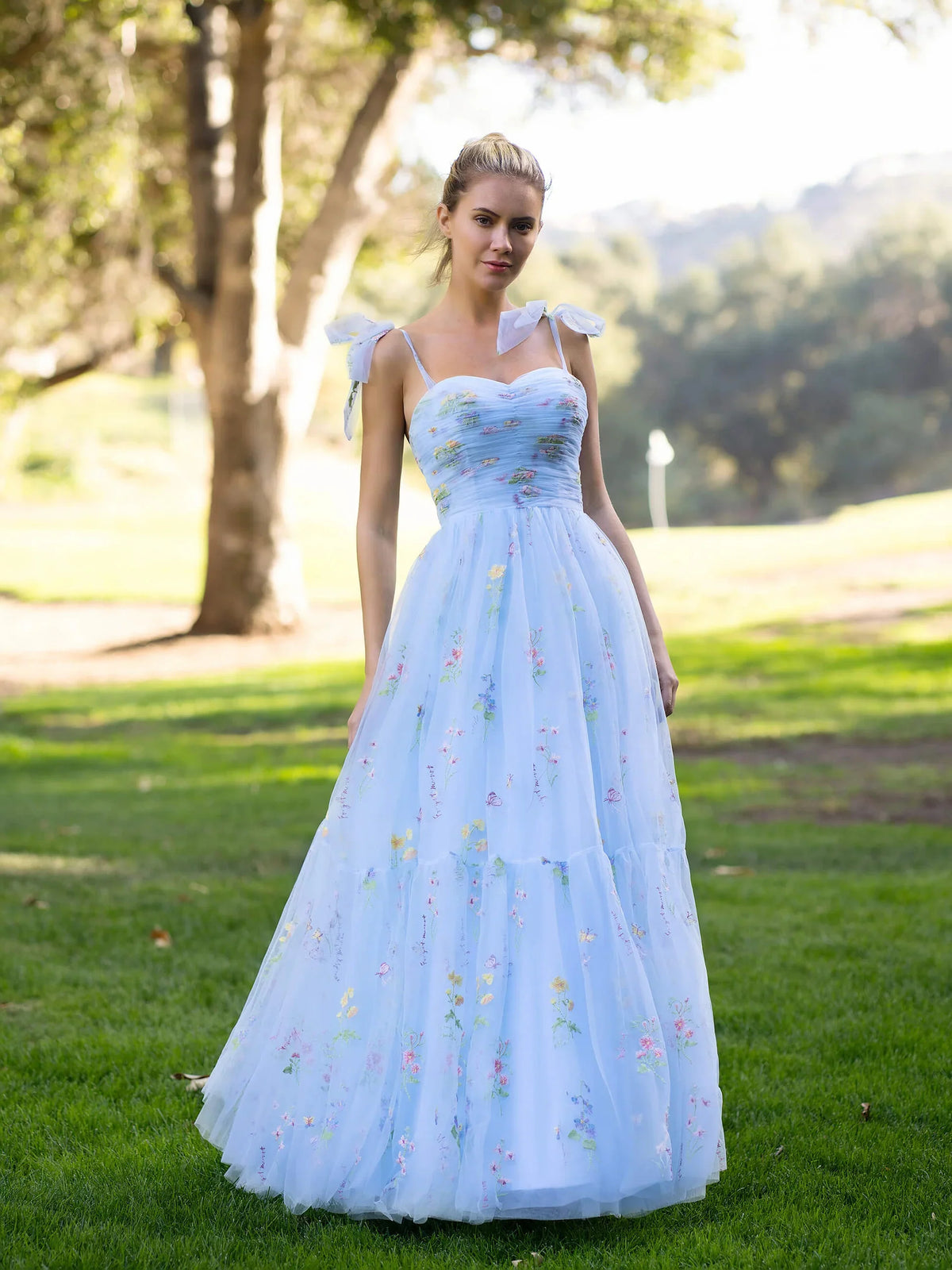Light Blue maxi prom dress, alternate view showing the bodice and skirt