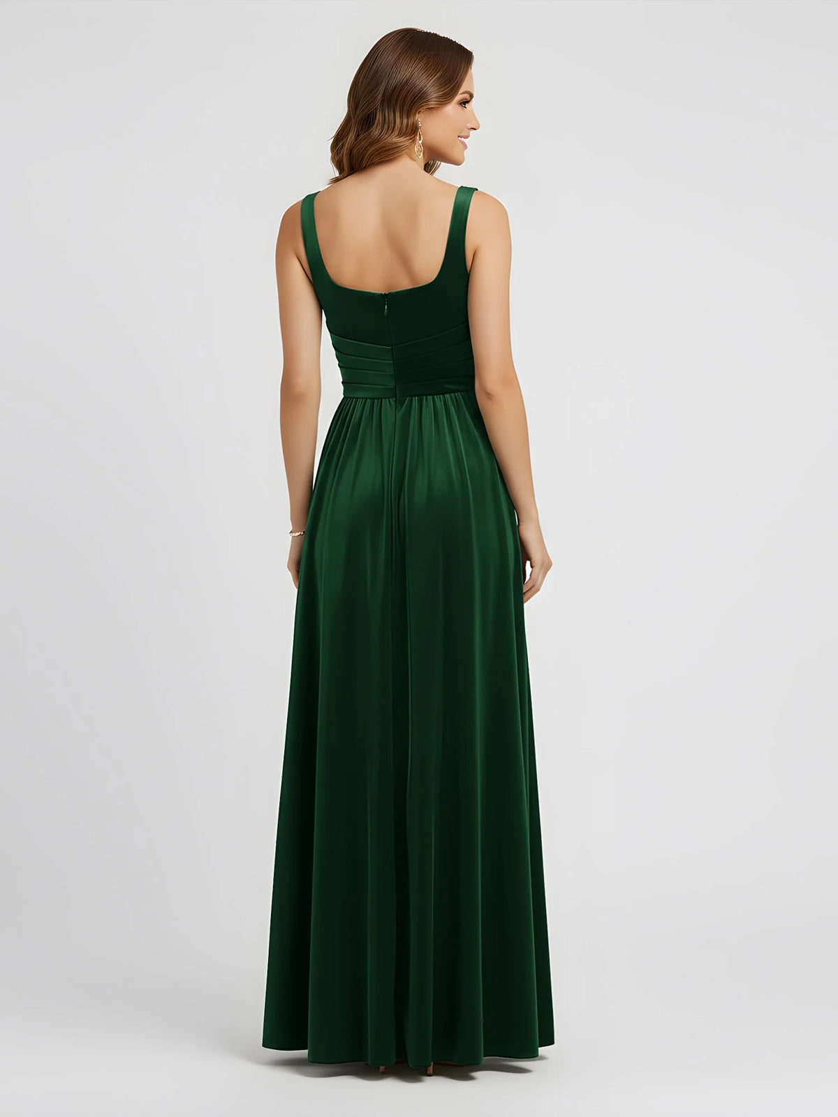 Dark Green a-line floor-length formal dress with skirt slit, alternate view