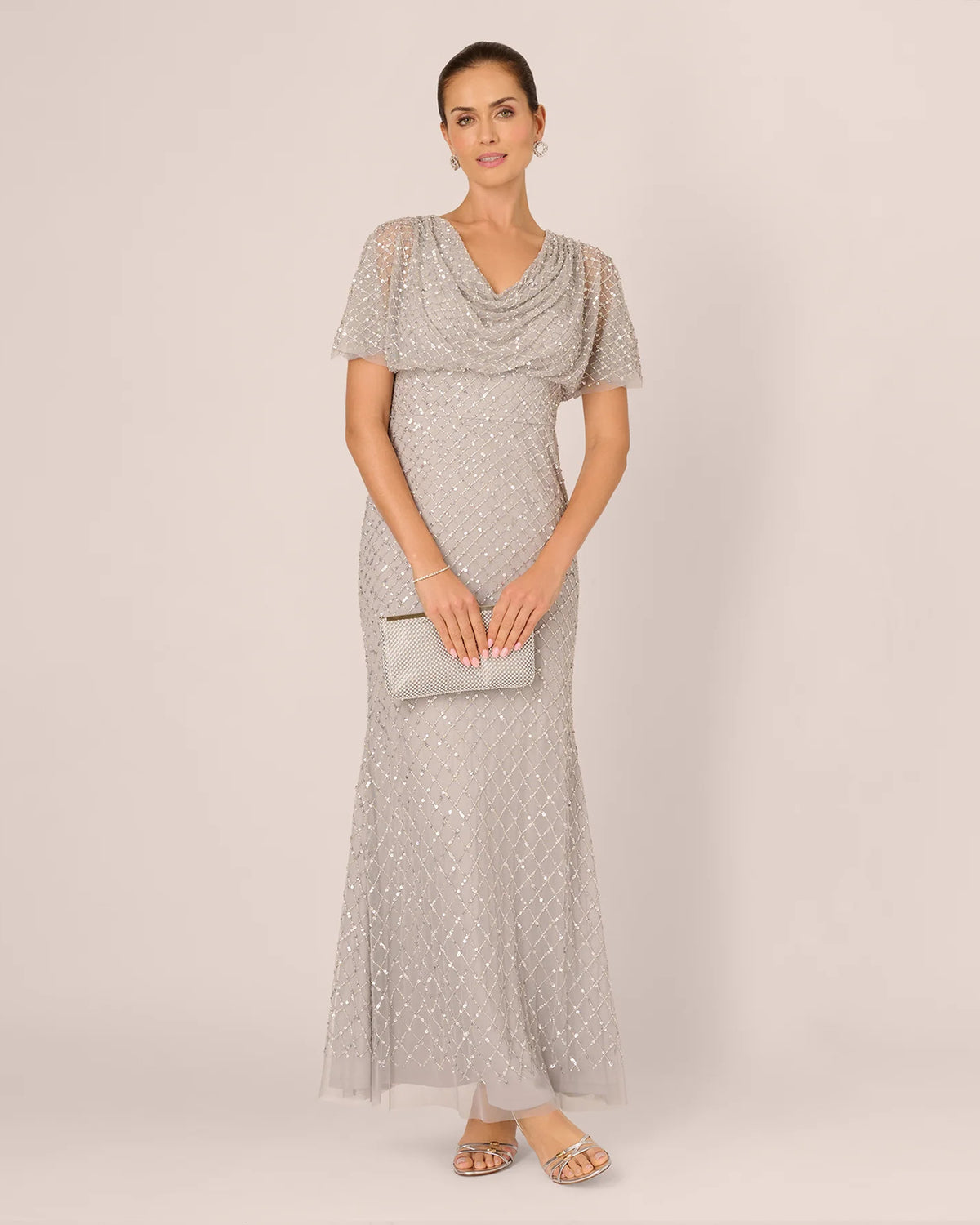cowl neck a-line maxi mother of the bride dress - image 2